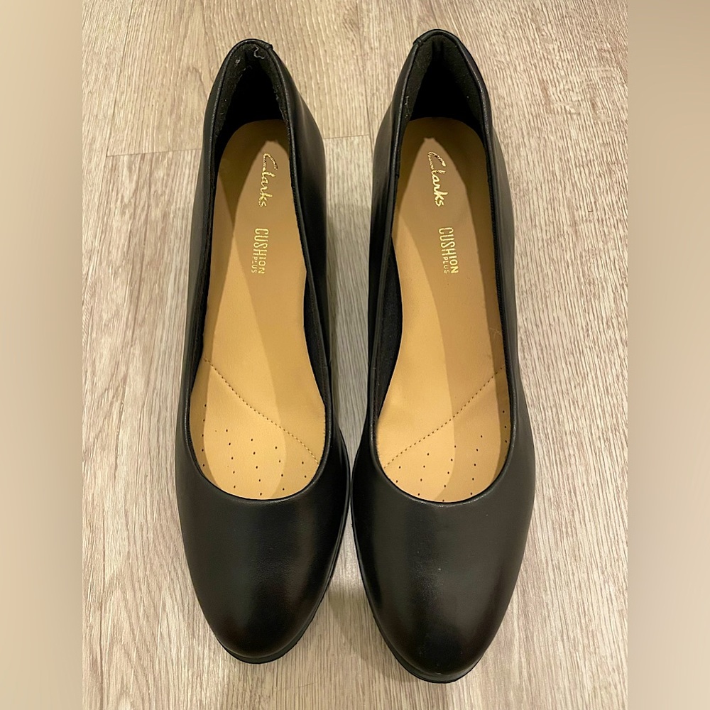 Black Clarks Block Pump Heels